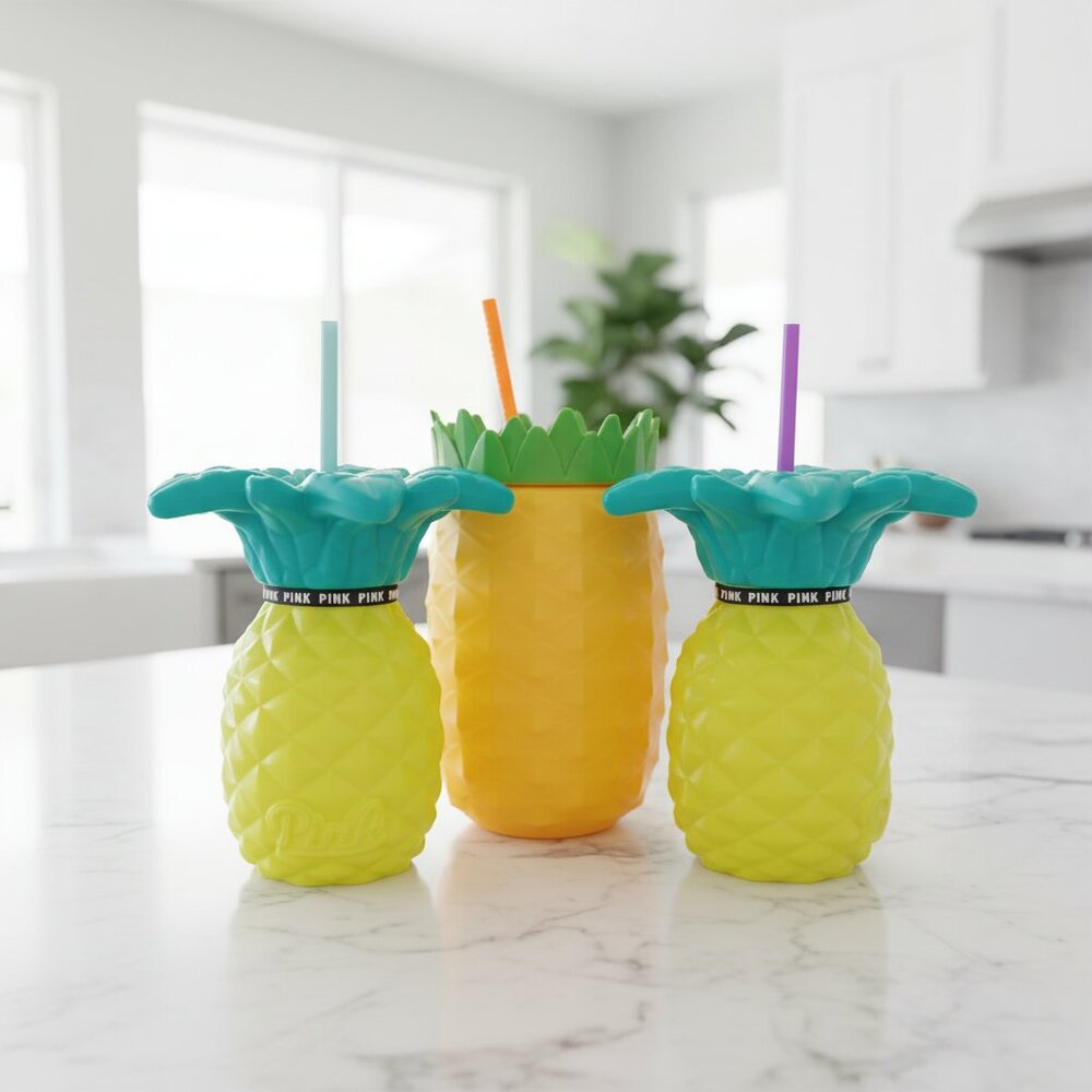SET OF 3 - Victoria's Secret PINK pineapple tumblers NEW
